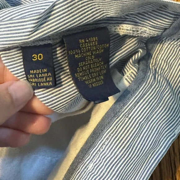 Polo Ralph Lauren Shorts Mens 30 Blue Striped Chino Flat Front Classic Fit - Picture 4 of 5
